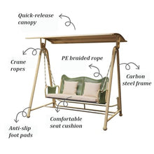 Outdoor Porch Swing with Removable Canopy, Patio Glider Chair with Chair Leg Bottom Protector, A-Shaped Triangular Support Frame, for Backyard, Lawn, Porch, Garden(F)