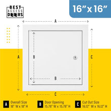 Best 16" x 16" Fire-Rated Insulated Metal Access Door, 2" Thick Insulation Access Panel for Drywall/Ceilings, 16-Gauge Mounting Frame, 20-Gauge Drywall Panel with 1" Flange, BA-FW-5050