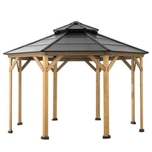 Sunjoy Ion Collection 13x13 ft Cedar Framed Octagon Wood Gazebo with Brown Steel Hardtop Roof