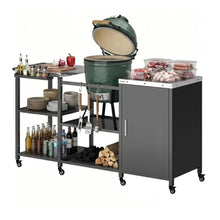 Amgalers 67.7" Outdoor Grill Table Cart, Multi-Functional Prep Station with Cabinet & Open Shelves, Lockable Wheels for Outdoor Cooking