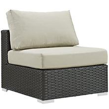 Modway Sojourn Wicker Rattan 10 Piece Outdoor Patio Sunbrella Sectional Set in Canvas Antique Beige