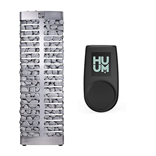 HUUM Steel 9.0 kW Sauna Heater with UKU WiFi Control (Black), 330 pounds of Rounded Olivine Stones Included (for saunas up to 524 cu ft.)