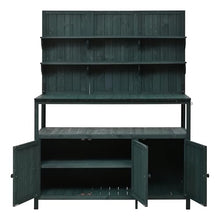 Merax Outdoor Potting Bench Table with Hutch, 50.2" Fir Wood Garden Workstation, Large Countertop, 2 Shelves, 2 Cabinets, 3 Side Hooks, Wooden Gardening Planting Table for Backyard, Patio, Green