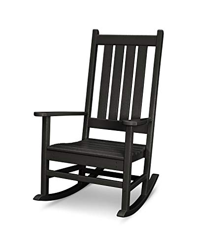 Polywood Vineyard Porch Rocking Chair, HDPE Outdoor Rocker, Patio Furniture, Black, Made in USA