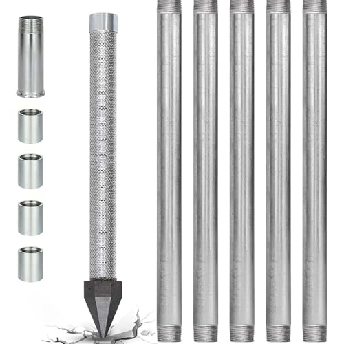 YISHENX Professional Shallow Well Point Kit, 1-1/4 Water Well Drilling Kit, 36-Inch Sand Point Well, 60 Mesh Screen, 10-16 Feet Drilling Depth Option, for Off-Grid Living, Garden Irrigation(5+1kit)