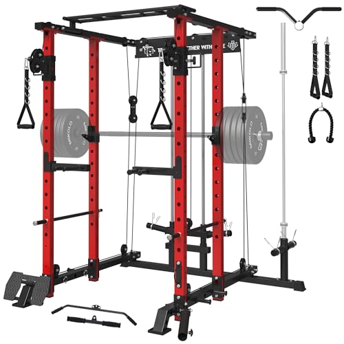 Mikolo Power Cage with LAT PullDown, Cable Crossover & Pulley System Red