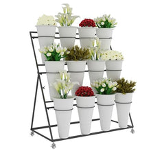 WXFJHH Flower Display Stand s with Flower Buckets, Movable Plant Cart Shelf Cut Flowers Container Shelf, Metal Mobile Florist Bouquet Stand for Flower Shop, Wrought Ir(White Bucket-100×50×110cm)