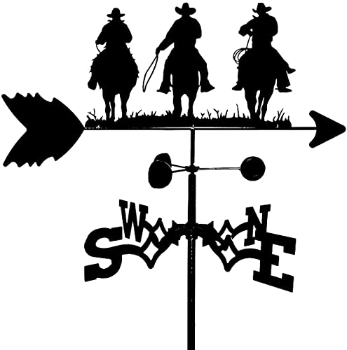 Weather Vane Three Cowboys Riding Wind Vane Wind Direction Indicator Weathervane Stainless Steel for Outdoor Garden Gazebo