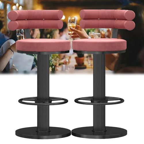 Counter Height Chairs,Bar Height Chairs Heavy Duty Bar Stools, Breakfast Dining Chair for Kitchen Island Counter, Mechanical Lifting Swivel and Round Footrest Base, Modern Barstools, 2Pcs,White(Pink)