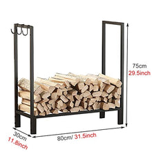 DJVHSRI Firewood Rack Firewood Racks Extra Long Log Holder with Hooks, Heavy Duty Storage Stacker for Back Porch Wood Stove Fire Pit, 31. 5 X 11. 8 X 29. 5 Inches, Easy to Instal,