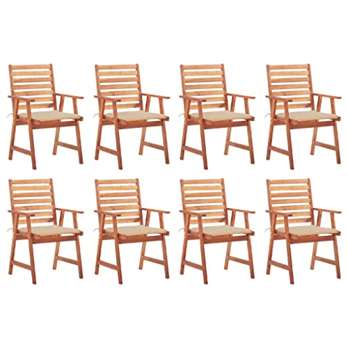 Acacia Outdoor Patio Dining Chairs Set of 8 with Cushions White and Other