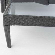 GDFStudio Outdoor Wicker Loveseat & Table Water Resistant Fabric Cushions (Grey/Silver)