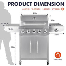 Llamaviva 5 Burner Propane Gas Grill with Side Burner,Stainless Steel BBQ Grill with Porcelain-Enameled Cast Iron Grates, 68000 BTU Cabinet-Style Cart Design for Outdoor Patio Barbecue- food clip