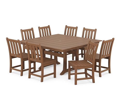 Polywood Traditional Garden 9-Piece Farmhouse Dining Set (Teak)