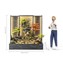 5.91ft Indoor Zen Decor Water Feature Indoor/Outdoor Large Water Fountain Wall, Lightweight Resin Fountain with LED Lights, Mist, Bonsai Trees & Waterwheel