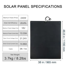 LensunSolar Flexible Solar Panel 240W 12V ETFE, 46.8in x 38in