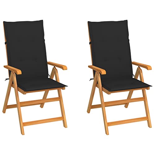 ZQQLVOO Outdoor Patio Sling Chairs 2 pcs with Anthracite Cushions Solid Teak Wood, Outdoor Reclining Camping Chairs with Soft Cotton-Padded Seat Adjustable High Backrest Portable Chairs