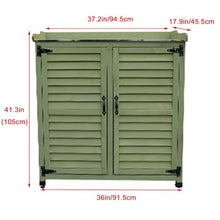 NYTFHMS Outdoor Garden Patio Wooden Storage Cabinet with Adjustable Shelf & Metal Top Green Color Potting Bench Storage Cabinet for Garden Tools,One Color-Green
