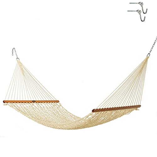 Original Pawleys Island Single Oatmeal DuraCord Rope Hammock – 12 ft. x 50 in., 1-Person, 450 lb Capacity, Oak Spreader Bar, Zinc-Plated Hardware, Handcrafted in the USA