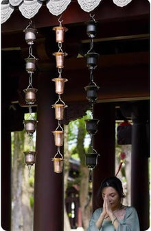 OGMOYT Copper Rain Chain for Gutters, Roof Rain Catcher/Diverter, Metal Ring Rain Chain