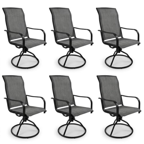 Decksplore Swivel Patio Chairs Set of 6, 360° Rocking Outdoor Dining Chairs with Breathable Textilene Mesh & Heavy-Duty Steel Frame, Modern Grey Patio Seating for Backyard, Garden, Deck