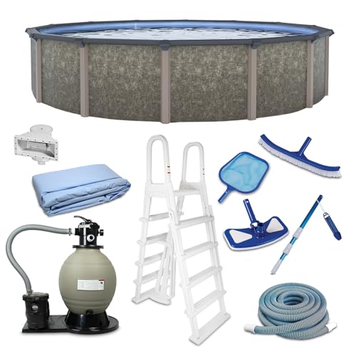 Riviera 18-ft Round 54-in Deep 8-in Top Rail Metal Wall Swimming Pool Package