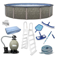 Riviera 18-ft Round 54-in Deep 8-in Top Rail Metal Wall Swimming Pool Package