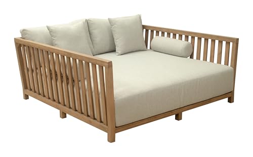 Zuo Teras Daybed Gray, Brown Bed, Modern Style, Patio Furniture, Outdoor Fabric, Seats up to 2, Acacia Wood, Outdoor Living, 65" W x 62.2" D x 31.5" H, Non-Stackable