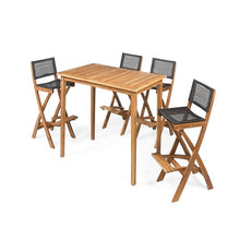 Christopher Knight Home Polaris Outdoor Acacia Wood and Wicker 5 Piece Rectangular Bar Set, 15 "W x 22 "D x 41.75 "H, Teak + Brown