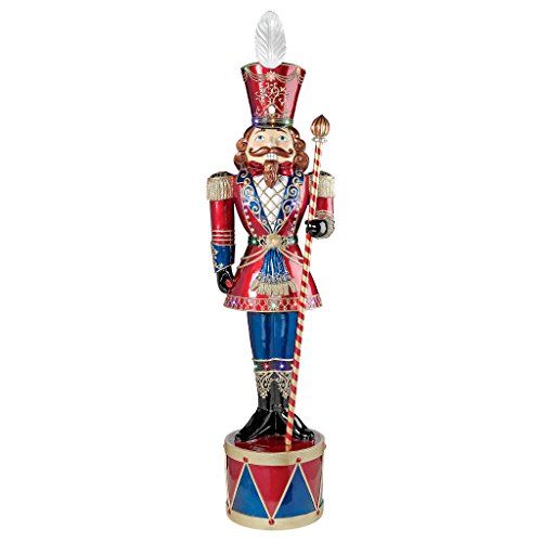 Design Toscano Illuminated Bavarian-Style Giant LED Christmas Nutcracker Soldier Statue Full Color