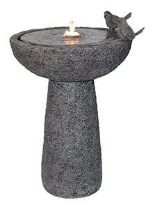 27" H Natural Finish Bird Bath Fountain Outdoor with Warm White LED
