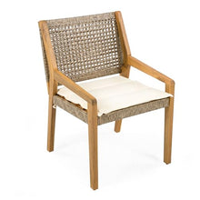 Seeheool Outdoor Dining Chair Set-Acacia Wood and Wicker with Cream Cushion Patio Furniture-Teak Finish & Wicke Brown,Suitable for Large Gatherings-Set of 4(N770P272397G(2-Box))