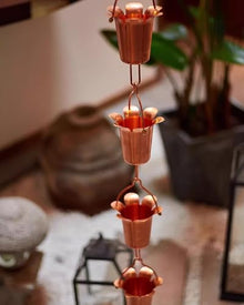 OGMOYT Hanging Rain Chains for Roof Gutters, Copper Collector Cups Outdoor Decor, Adjustable Length Drain Link Eavestrough Diverter