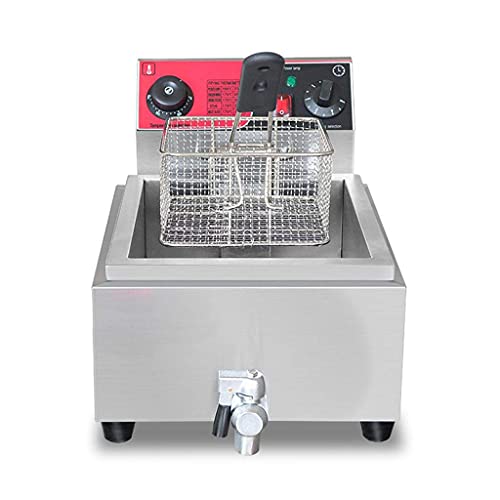 Dntum Fryer Basket, Electric Fryer 6L 2500W Single Fryer with Oil Filter, Commercial Fryer with Thermostat and Timer Function, Easy Cleaning