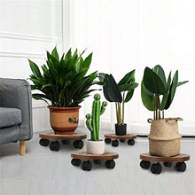 SIDUFHAOPKLL Wood Plant Stand Indoor Outdoor Planter Caddy Round Flower Pot Mover Trolley Wheels(25cm)