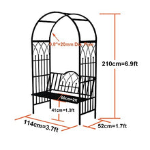 OREKPOT Garden Arch with Seat for 2 People, Metal Arbor Trellis Arbour Archway with Bench for Climbing Gardening Outdoor Garden Lawn Backyard Patio，White