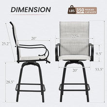 HOMREST Outdoor Swivel Bar Stools Set of 8, High Patio Swivel Bar Chairs with Padded Back & Seat, All-Weather Textilene Tall Patio Chair with Curved Armrest & Metal Footrest for Outside,Light Grey