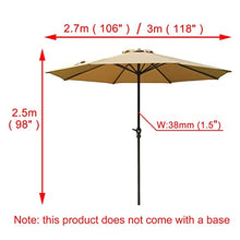 RWGOVLU Sun Shade for Outdoor 106" /118" Patio Umbrella Fishing Umbrella Market Garden Sun Parasol, with Crank Handle, Outdoor Parasol with 8 Ribs, Sturdy Waterproof Outdoor Table Market Umbrella