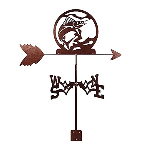 Fish Functional Weather Vane Wind Direction Indicator Weather Vane Roof Mount, Weathervane Measuring Tool Windblown Flying Roof Garden Metal Decorations