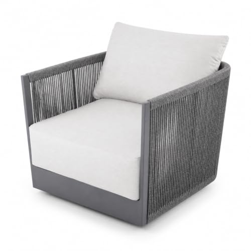 Outdoor Lounge Chair Elementi Capri Patio Lounge Chair, Aluminum and Rope Outdoor Armchair with Canvas Granite 5402 Cushions, Dark Gray Frame, 31.7 x 29.9 x 25.6 in