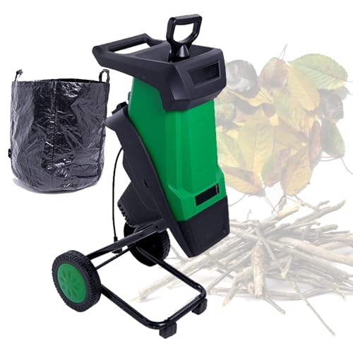 VNATWGOO Electric Leaf Shredder Chipper Mulcher, 2400W Automatic, 4500RPM for 0-40mm Branches, with 50L Collection Bag Green