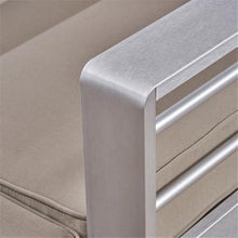 Noble House Cape Coral 4-Seater Aluminum Loveseat and Ottoman Set Silver/Kahki