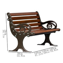 GRFIT Outdoor Bench Cast Aluminum Chair for Outdoors, Rest Bench with Faux Iron Wood Grain, Long Back Seat for Patio Garden Bench (Medium)
