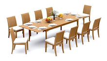TeakStation 10 Seater Grade-A Teak Wood 11 Pc Dining Set: 118" Double Extension Rectangle Table and 10 Lagos Armless Chairs #31LG2400