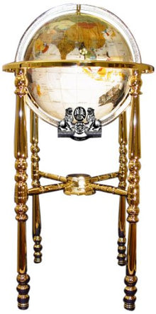 Unique Art Since 1996 Pearl White Gemstone World Globe with Gold Stand