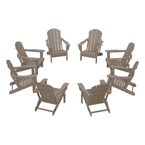 WestinTrends Malibu Malibu Outdoor Folding Poly Adirondack Chair (Set of 8), Weathered Wood