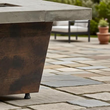 Rectangle Gas Fire Pit Table Outdoor Propane Patio Heater with Cement Texture Surface, 50000 BTU Electronic Ignition Fireplace, Metal Burner Cover, Volcanic Rock, Garden Deck Use