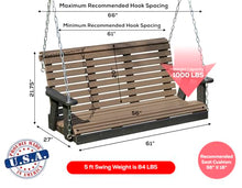 Poly Lumber Wood 5FT Porch Swing Amish Craftsmandship Made in USA HDPE with No wood fibers and 1000 lbs Limit. Stainless Steel Hardware.Signature Rollback design for Patio Outdoor Backyard Garden Park