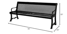 COATEDOUTDOORFURNITURE Bench, Black, Punched, 4Ft, with Back, Portable