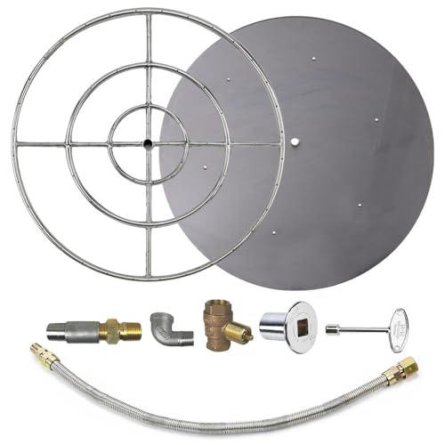Spotix AFG Match Lit Fire Pit Burner Kit (SS-FR-30KIT-PAN-LP-MSCB), Round, 30-Inch Burner, 36-Inch Flat Pan, Propane, Polished Chrome, with Flange, Key, Valve, Flex Line and Fittings